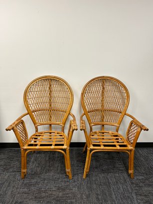 Pair Of Rattan Vintage Demi-peacock Chairs
