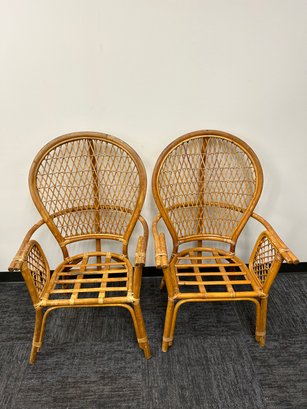 Pair Of Rattan Vintage Demi-Peacock Chairs  2nd Set