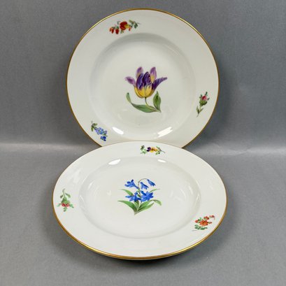 Meissen Porcelain Salad Plates With Hand Painted Flowers