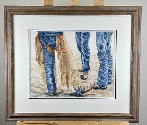 Susan LeBow Original Watercolor Painting Of Cowboys