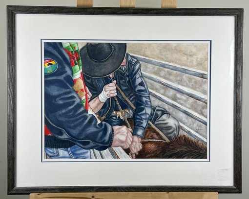 Susan LeBow Original Watercolor Painting Of Cowboy Riding