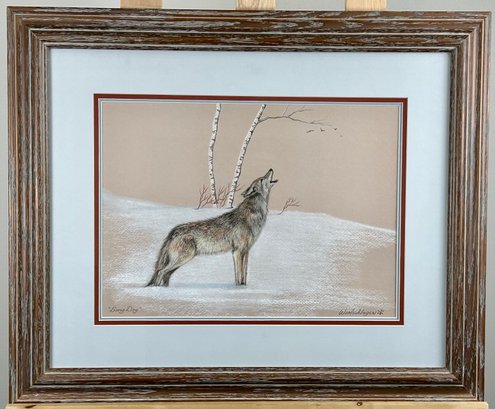 Signed Pastel Of Howling Wolf