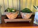 Lot Of 4 Faux Plants And Copper Tray