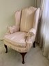 Pink Sateen Upholstered Wing Back Chair Woth Ottoman