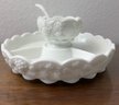 Westmoreland Milk Glass Grape Pattern Vegetable Dish With Spoon And Dip Bowl.