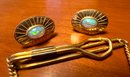 Vintage Opal And 10k Cufflinks And Tie Clip