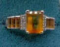 14K Yellow Citrine Ring With Diamonds
