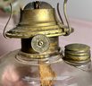 Lot Of 3 Antique Oil Lamps With Chimneys And A Wall Shelf For One.