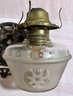 Lot Of 3 Antique Oil Lamps With Chimneys And A Wall Shelf For One.