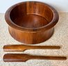 Wooden Salad Bowl With Wooden Tongs