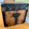 Antique French Steamer Trunk ~ Brass Tacks/leather Panels