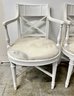 Two Vintage Chairs Painted White And Fur Seats