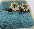 Blue Stud Sapphire Earrings With Diamond Jackets No Stamp For Gold