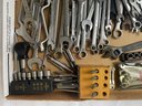 Mix Lot  Box Of Ignition Wrenches, Some Bits And A Utica  Crescent Wrenches And Drill Bits