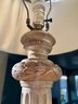 Tall Table Lamp - Column Style Base W/navy And Cream Pleated Shade