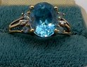 14K Blue Topaz And Diamond  Ring