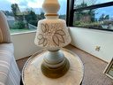 Midcentury White Table Lamp W/ Gold Paint Decor