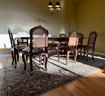 Antique French Marbled & Inlay Walnut Dining Table With Leaves & 8 Walnut W/caned Back/seat Dining Chairs