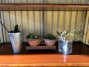 Lot Of 4 Faux Plants And Copper Tray