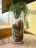 Tall Cylinder Glass Vase With Rocks, Shells And Faux Plant