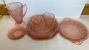 13 Pieces Of Pink Depression Glass