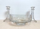Etched Glass Bowl And Candlesticks