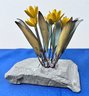 Metal Daffodils On Slate 5.5x5x3