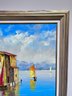 Vibrant Oil Painting Of A Coastal Scene. Framed 33x27.