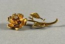14k Yellow Scalle Gold Brooch With Diamonds