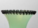 Green Glass Urn Vase With Metal Rim Detail
