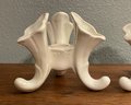 Pair Of Vintage Empire Ware White Triple Horn Vase & Candle Holder - England