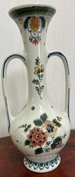 Delft Double-Handled Flowered Vase 9in.