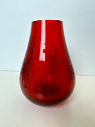 Red Etched Glass Chinese Dragon Vase