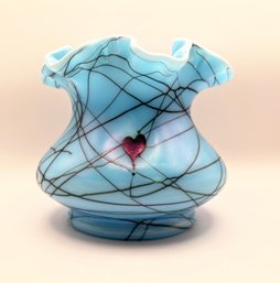 Fenton Art Glass Turquoise Hanging Heart Vase
