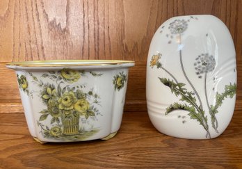 2 Vintage Vessels Dandelion & Flower Basket Motifs
