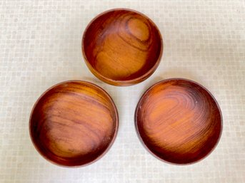 Three Teak Wood Bowls Made In Denmark
