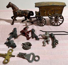 Lot Of Cast Iron Misc. Items. And Ice Cream Wagon.