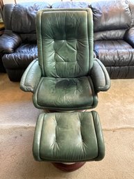 Dark Green Ekornes Stressless Leather  Chair & Ottoman