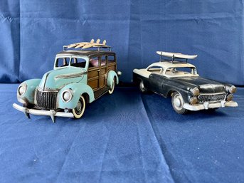 2 Old Surfer Cars, 1 Woodie, 1 - 2 Door Coupe.