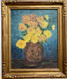 Bouquet Of Yellow Flowers With Blue Background Painting, Framed,