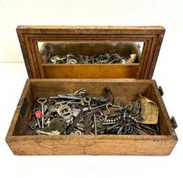 Antique Key Lock Lot In Box With Attached Mirror