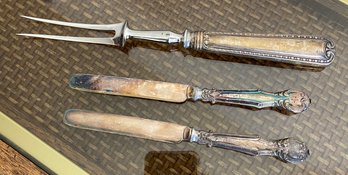 Birks Sterling Handle Fork & Silver Plate Knives