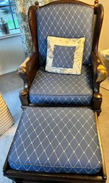 Ethan Allen 'Traditional Classics' Easy Chair With Footstool And Second Set Of Cushions.