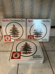 Three Boxes Of 4 Spode Christmas Tree Salad Plates