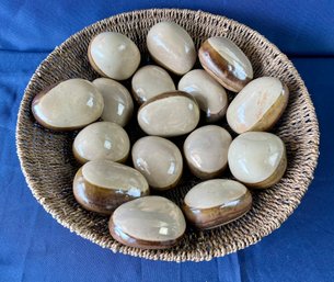 16 Ceramic Faux Polished Rocks, 1 Basket.