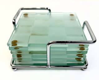 Mid Century Frosted Checkerboard Glass Coaster