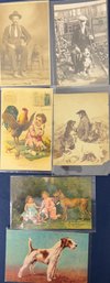 6 Vintage Postcards Or Pictures Of People And Animals.