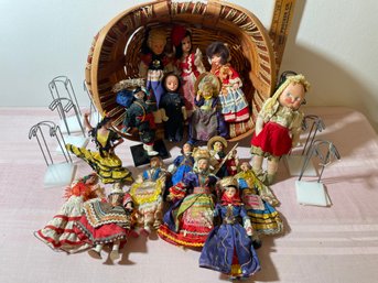 Lot Of 16 International Dolls W/stands