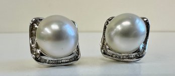 14k White Gold, Diamond And Pearl Earrings