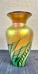 Lundbergh Studios Gold And Green Iridescent Vase -local Pickup